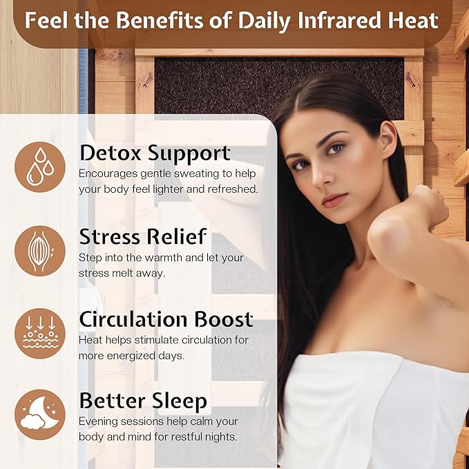 Jocisland 1 Person Infrared Sauna – 746W/110V Red Light, Pre-Warms to 149℉ in 15 Minutes, 106lbs Lightweight Spruce Wood Infrared saunas, Compact Dry Sauna for Home Spa & Apartments