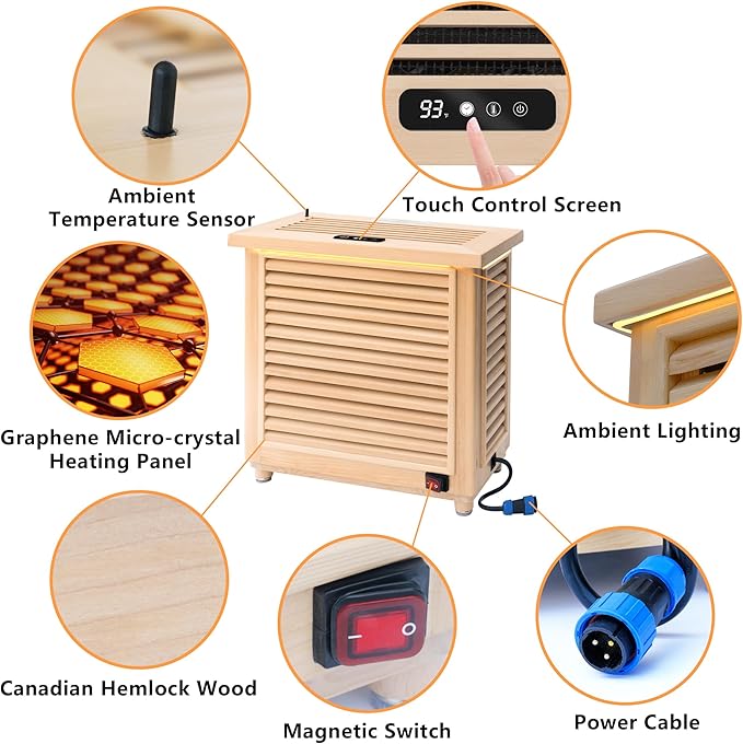 Far Infrared Home Dry Sauna Box 1-2 Person, Portable Personal Full Body Indoor Sauna for Relaxation with 1500W 110V Electric Heater,2 Folding Chair, 47.2 x 35.4 x 70.9 inches Black