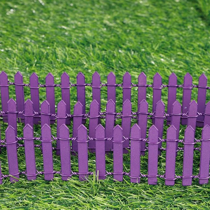 Mini Fairy Garden Fence, 35.5x2 Inch Cuttable Small Wood Picket Fence, DIY Miniature Accessories Decoration for Dollhouse, Crafts, Vegetable Platter, Cake(Dark Purple)