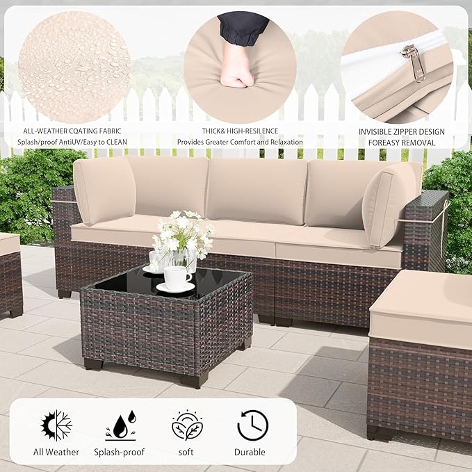 13 Pieces Outdoor Patio Furniture Set with Propane Fire Pit Table Outdoor Furniture Patio Sectional Sofa Conversation Sets w/ETL Approved 43" Gas Outdoor Fire Table & Coffee Table Brown