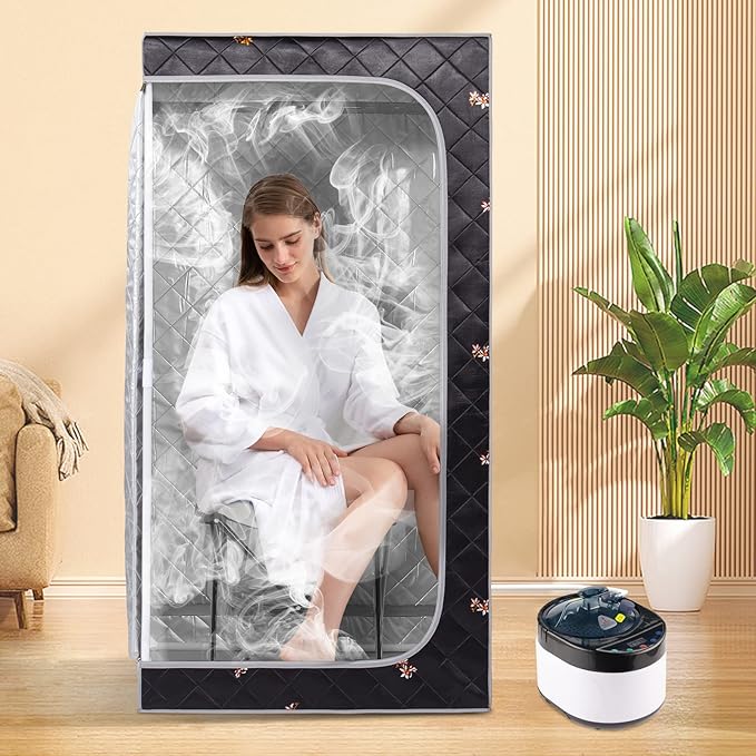 ZONEMEL Full Size Portable Steam Sauna, Personal Home Spa, 1500 Watt 4 Liter Steamer with Remote Control, Timer, Foldable Chair (L 33.8" x W 33.8" x H 65.7",Crane1)