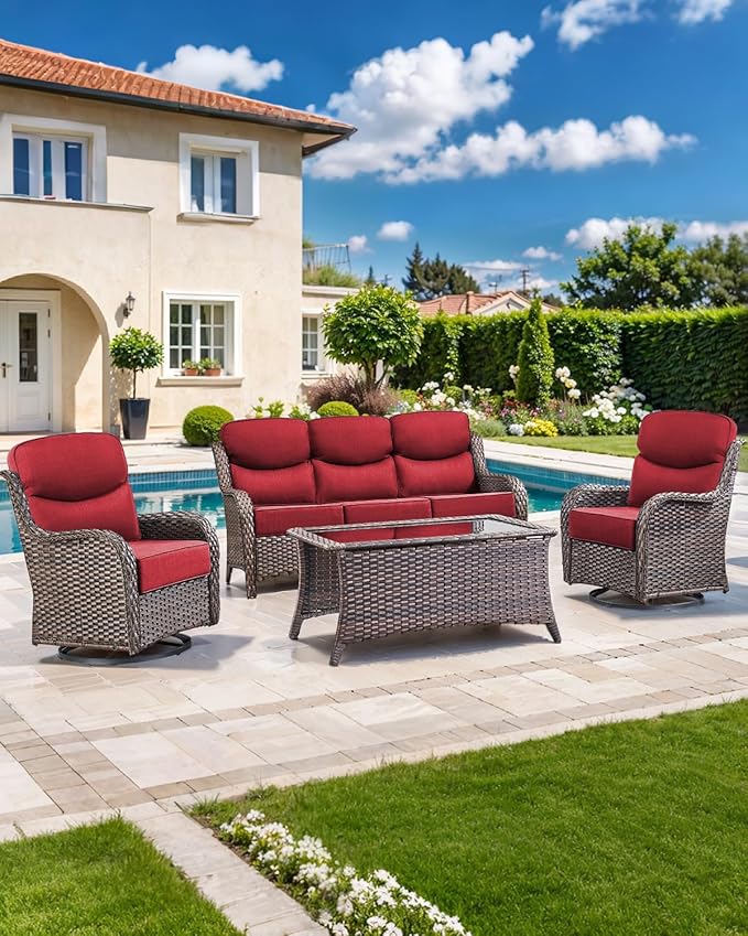 Luxury 22x24/22x25 6-Inch Smile Outdoor Cushions - 1 Set Deep Seat Water-Resistant Patio Furniture Replacement Cushion for Wicker Rattan Wood Metal Chair Glider Rocker Loveseat Sofa - Red