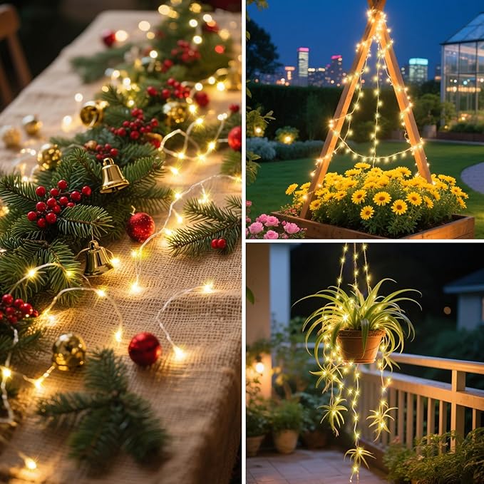 ANGMLN Solar Fairy String Lights Outside, 10 Strand 200 LEDs 8 Modes Watering Can Light for Outdoor（No Can）, Firefly Bunch Lights Waterproof Solar Powered Waterfall Lights for Garden Decor
