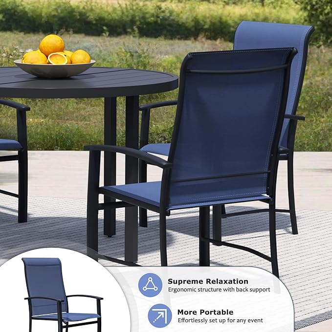 Outdoor Dining Chairs Set of 4, Stackable Patio Chairs with Metal Frame & Textilene Fabric, Perfect for Patio Garden Deck, Blue