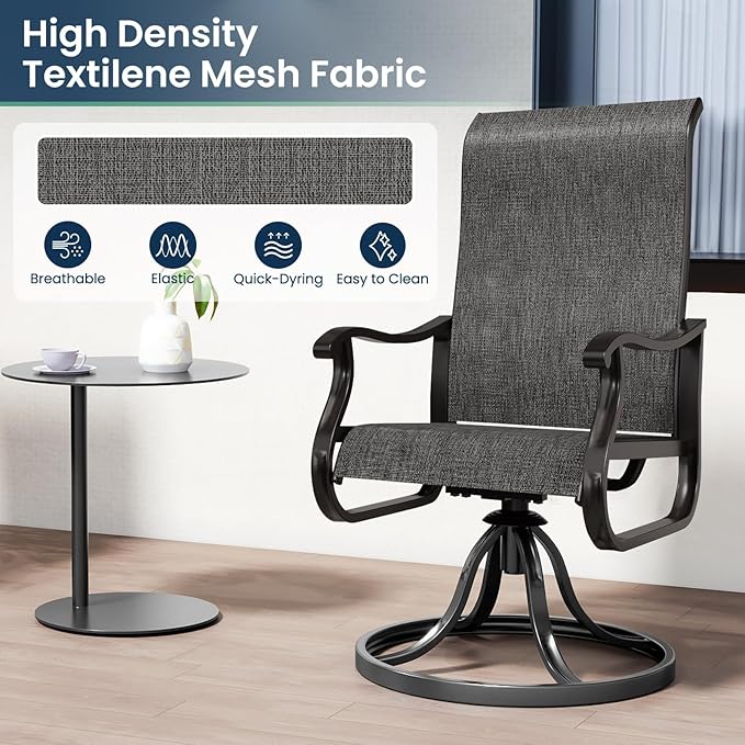 Amopatio Patio Swivel Chairs Set of 6, Outdoor Swivel Rocker Dining Chairs with All Weather Textilene High Back & Metal Frame, for Backyard Deck Lawn Garden (Dark Grey)