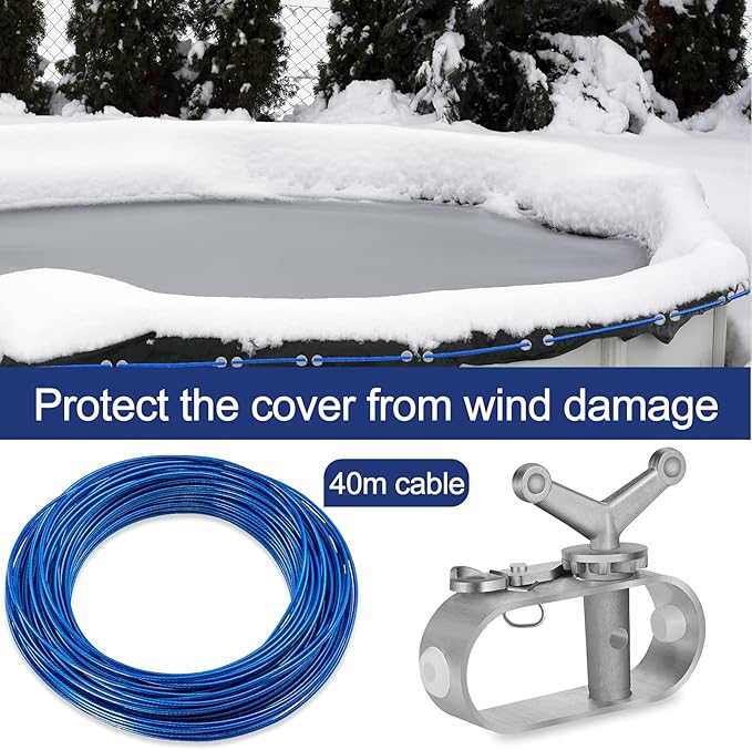 131ft Pool Cover Cable and Winch Kit Pool Covers for Above Ground Pools 10x16 Pool Cover Cable for Securing Above Ground Swimming Pool Covers(Blue)