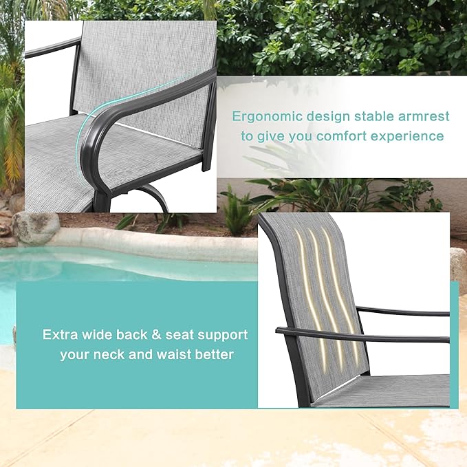 Vongrasig 6 Piece Patio Swivel Bar Chairs, All Weather Metal Textile High Swivel Bar Stools Chairs, Outdoor High Top Bistro Set for Backyard, Lawn Garden, Balcony, Light Grey