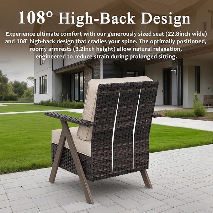 Outdoor Patio Wicker Chair Set of 2, Bistro Chair Set Patio Conversation Sets for Garden Lawn & Poolside