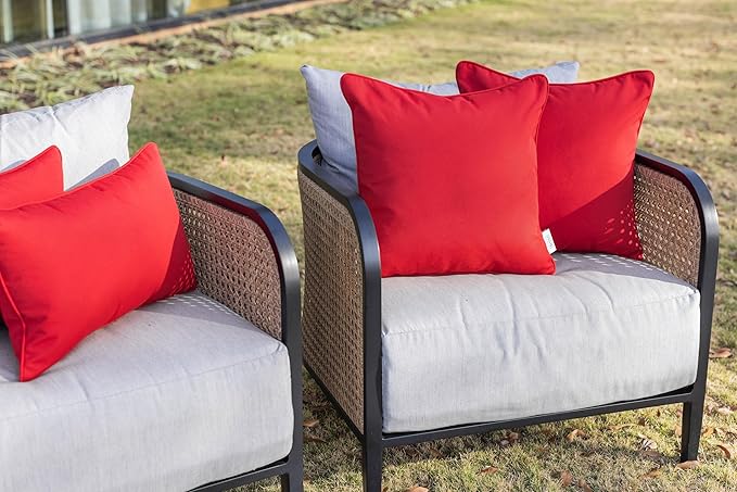 RSH DECOR: Sunbrella Square Throw Pillows Set of 2 | 20" x 20" | Water and Fade-Resistant Performance Fabric | Outdoor Pillow Covers with Down-Alternative Inserts | Canvas Jockey Red