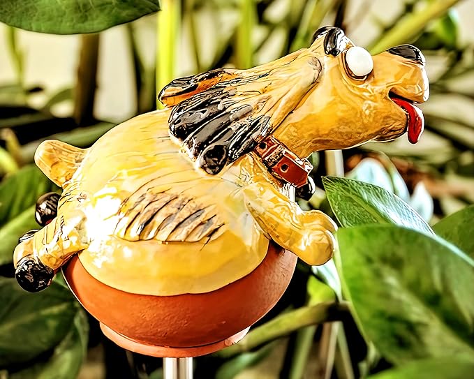 Ceramic Garden Decor - Dog Lawn stake - Outdoor statue - Perfect, unique gifts for gardeners woman, men, yard gifts - Handmade, Frostproof