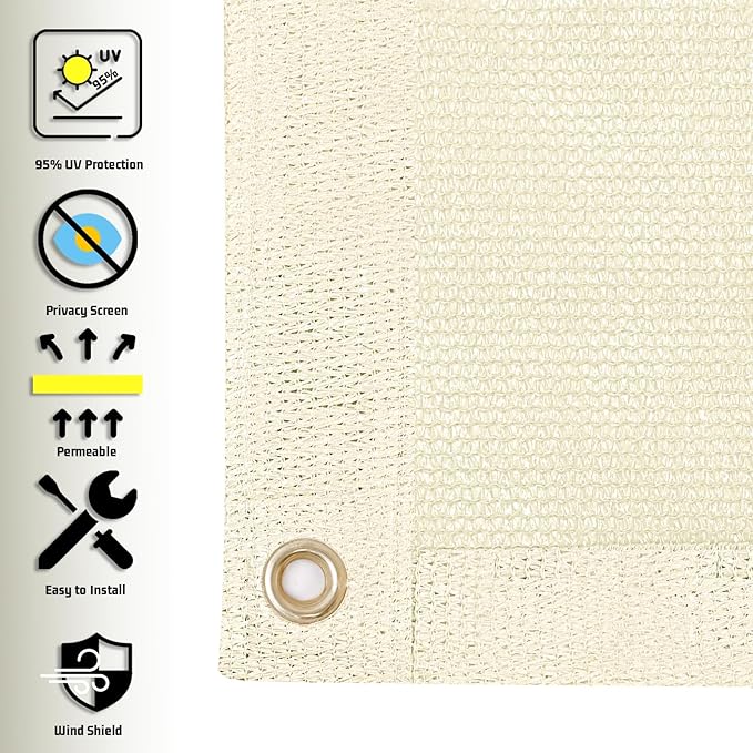 SUNNY GUARD Shade Cloth Custom Size 18x21 FT Sun Shade Screen Fabric Shade Cover Tarp with Grommets for Pergola Backyard Garden, Butter Cream(We Customized)