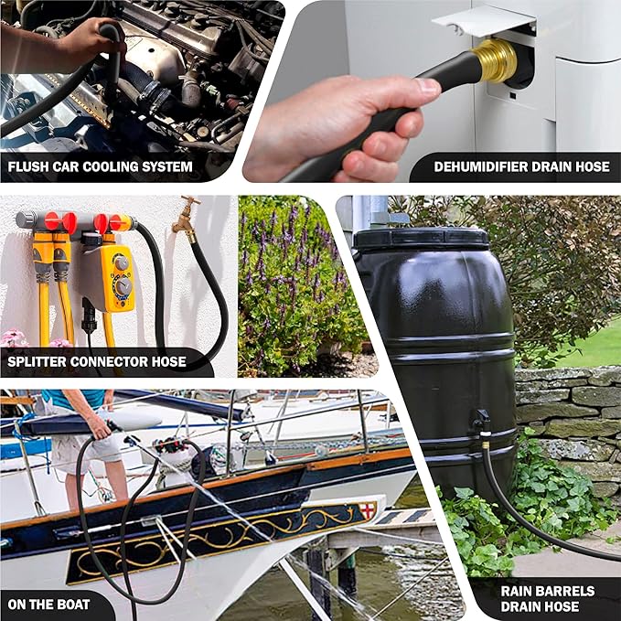 Worth Lead-in Black Garden Hose 3/4 in. x 25 ft. -Kink Free, No Leaking, Male/Female Fittings -Heavy Duty Durable Flexible Lightweight Water Pipe -Brass Aluminum Ends for Household & Commercial