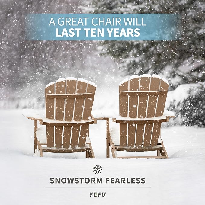 YEFU Adirondack Chairs Set of 2: Outdoor Chair HIPS Plastic Adirondack Chairs - Patio Chairs with Wood Texture - Lawn Fire Pit Deck Porch Garden Chairs for Adults (Teak)