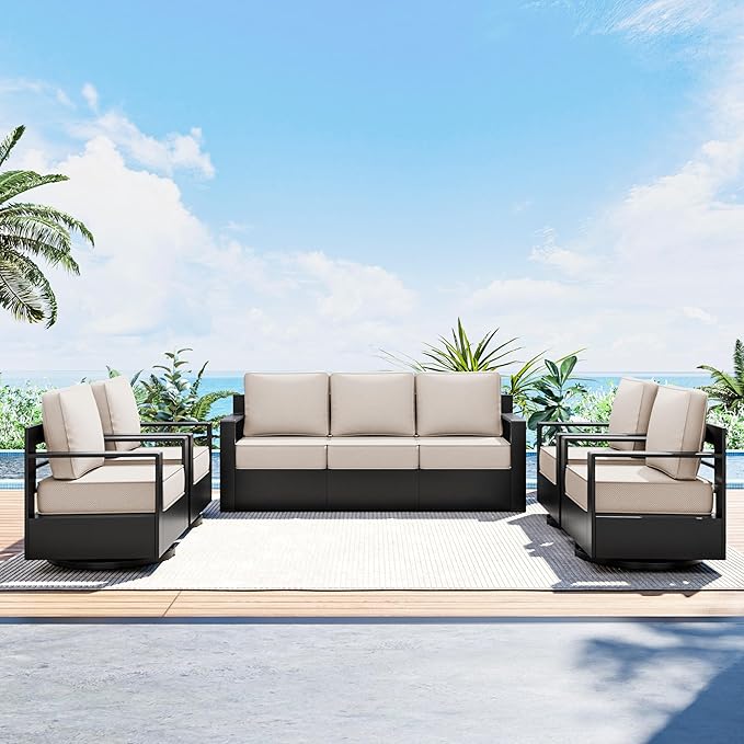 Outdoor Patio Furniture Set, 5-Piece Aluminum Patio Conversation Set All-Weather Metal Outdoor Sectional with 6 Inch Thick Cushions, Deep Setting for Garden, Outside and Porch
