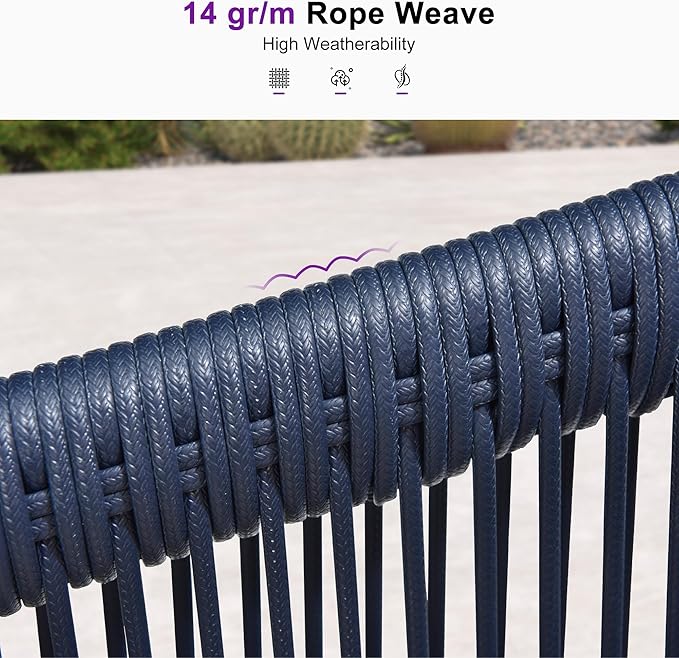 PURPLE LEAF Outdoor Dining Set for 8 All-Weather 9 Pieces Patio Aluminium Dining Table and Rope Weave Chairs Included Cushions for Backyard Indoor Decor Kitchen Patio Furniture Set Grey and Navy