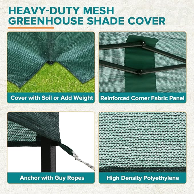 EAGLE PEAK Replacement Mesh Cover for 12x8 Portable Walk-in Pop up Greenhouse, Front and Rear Zippered Entry Doors (Frame Not Included), Green