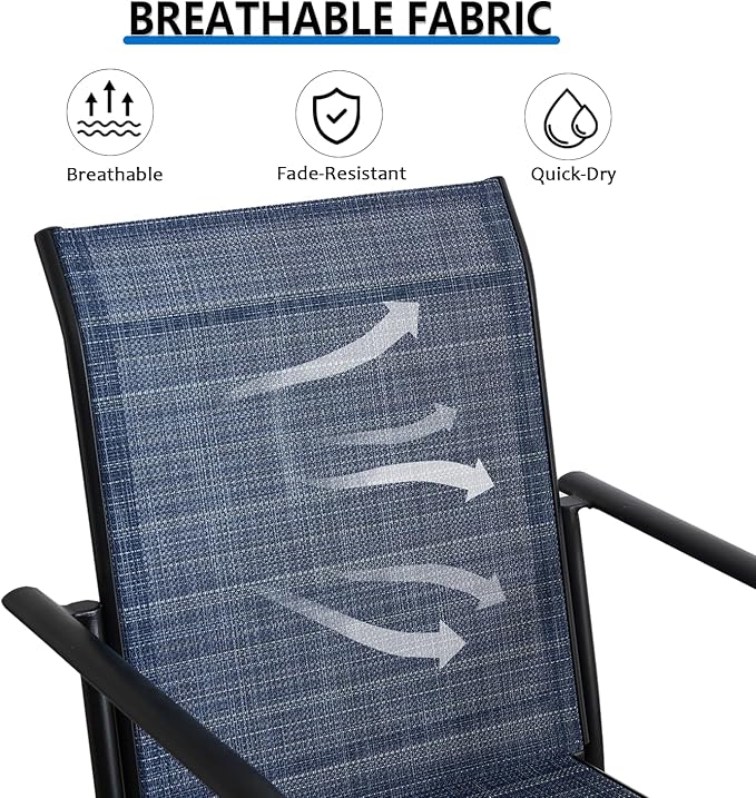 Outdoor Dining Chairs Set of 4, Stackable Patio Chairs with Textilene Fabric, Lightweight Garden Chairs for Poolside, Backyard, Camping, Dark Blue