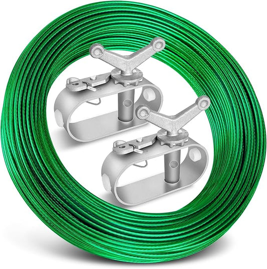 Belleone Swimming Pool Cover Cable and Winch Kit - 150ft Plastic-Coated Steel Pool Cover Wire & Aluminum Spring Loaded Pool Cover Ratchet for Above Ground Swimming Pool Winter Safe (Green)