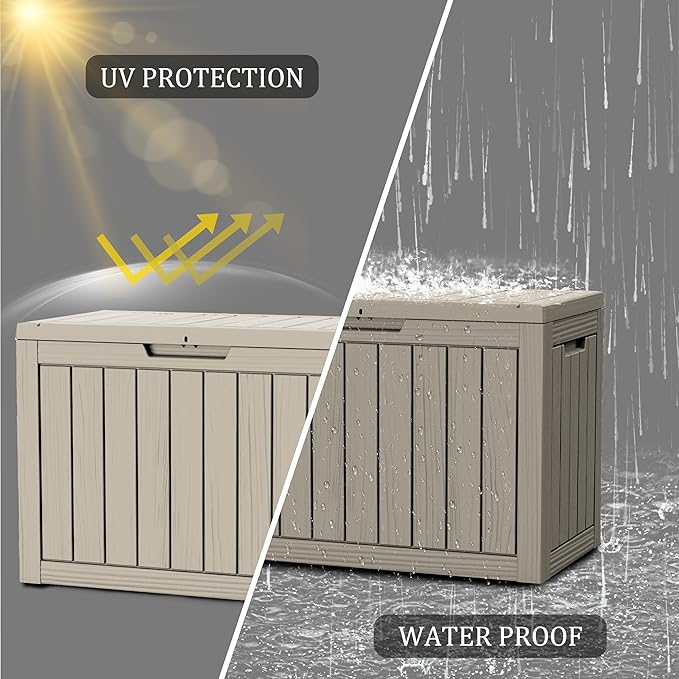 TARKARI 45 Gallon Lockable Resin Deck Box, Waterproof & UV-Resistant Outdoor Storage Box for Outdoor Cushion Storage, Garden Tools & Pool Accessories Storage, Gray