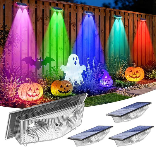 Solar Fence Lights, Fence Light Solar Powered with 6 RGB Colors/Warm White/Cool White, Dusk to Dawn Deck Lights Waterproof, Bright Solar Outdoor Light for Backyard, Outside, Wall, Step(4 Packs)