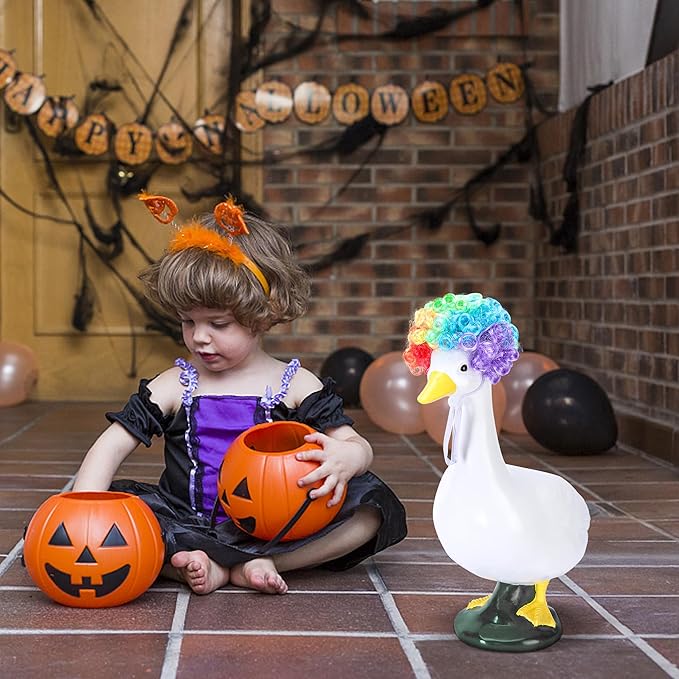 DECOHS 3 Pcs Halloween Porch Goose Wigs, Funny Lawn Statue Goosey Braid Wigs with Hair Clip, Garden Goose Outfits Costume Witch Clown Wigs Accessories for Halloween Decor Outdoor Patio Yard Statue