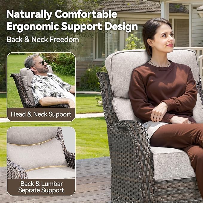 HUMMUH Outdoor Patio Wicker Swivel Rocker Chairs Set of 2 with 6-Inch Thick Cushion High Back Wicker Conversation Set for Porch Balcony Deck