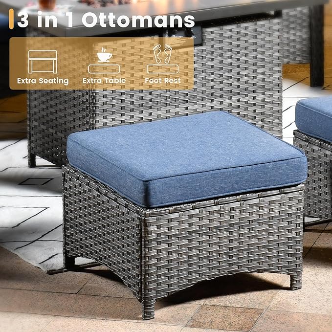 HOOOWOOO Patio Furniture Set,6 Piece Outdoor Furniture Set with Swivel Chairs,Wicker Patio Conversation Couch Chairs Ottoman Set,Denim Blue