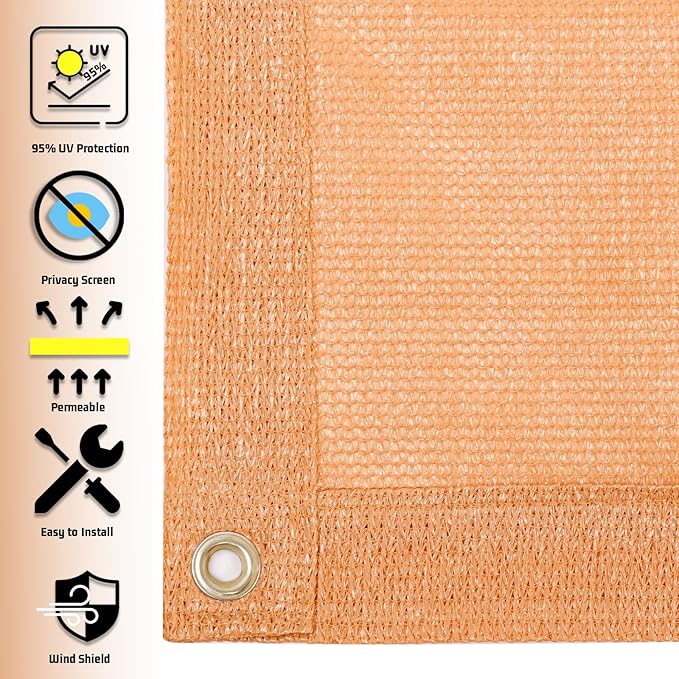 SUNNY GUARD Shade Cloth Custom Size 3x10 FT Sun Shade Screen Fabric Shade Cover Tarp with Grommets for Pergola Backyard Garden, Peach Fuzz(We Customized)