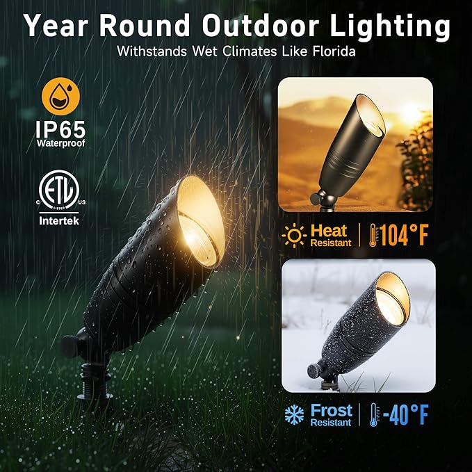 Gardenreet Die-Cast Brass Spot Light Outdoor - 12V LED Uplighting Waterproof, Low Voltage Landscape Lights Bright, Metal Direct Wire Black for Fence Fountain Without MR16 Bulbs (12 Pack)