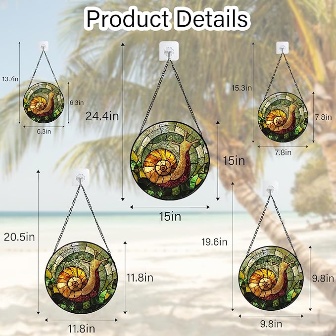 Stained Glass Window Hanging, Green Orange Snail Sun Catcher for Door Home Decor Suncatcher Christmas Mother's Day Birthday Gifts for Women Men Mom and Nana 7.8 in