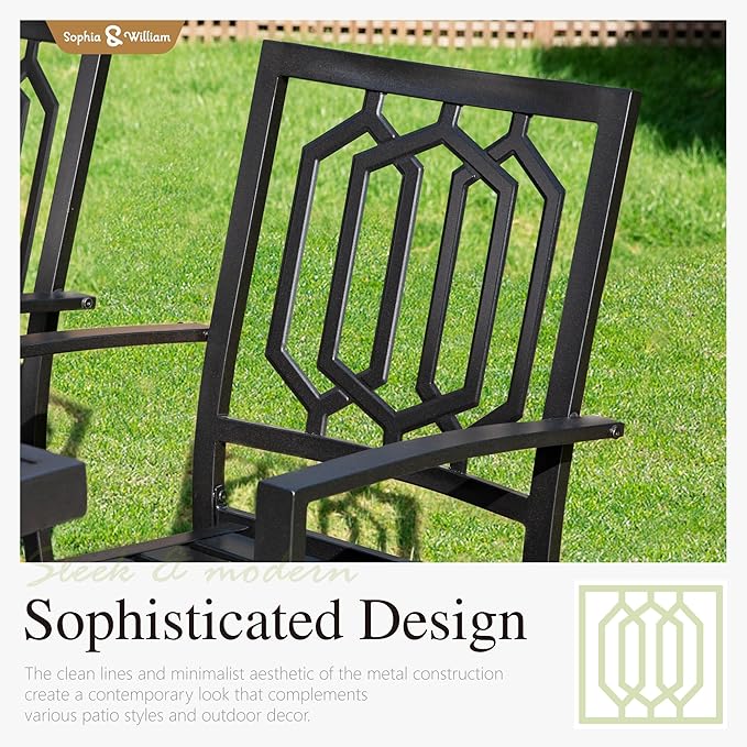 Sophia & William Round Patio Table and Chairs Set, Outdoor Dining Set for 6, 7 Piece Metal Patio Furniture, 54" Black Table(Geometry)