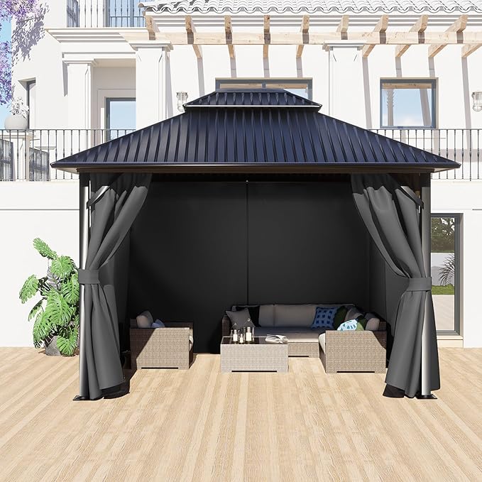 BPS 10' x 12' Gazebo Curtain Privacy 4-Panel Sidewall Outdoor Replacement Shade (Only Curtain)