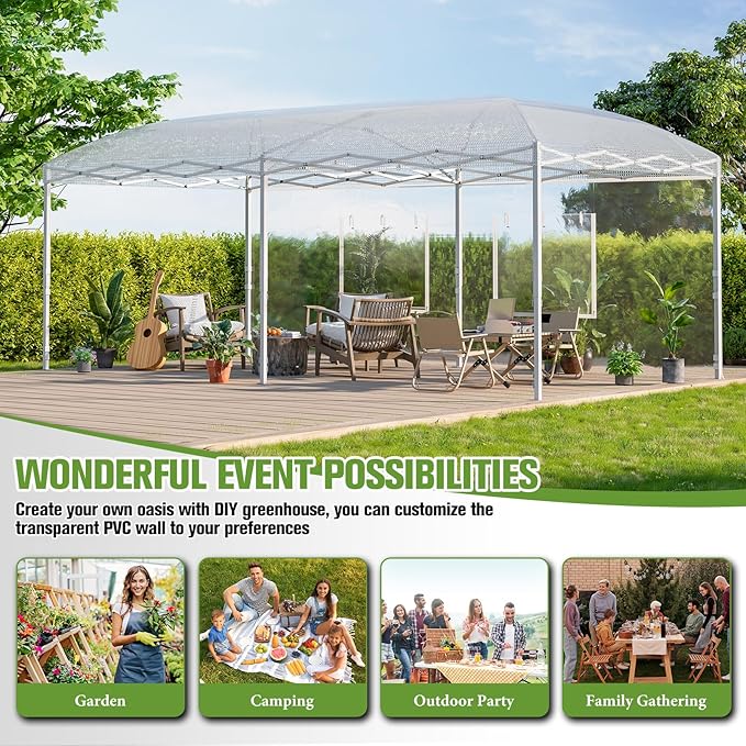 AMERLIFE 19.2×10×8.5 FT Pop-up Greenhouses for Outdoors Indoor with Adjustable Durable Frame, Portable Walk in Greenhouse with 2 Roll-up Zipper Doors, Windows and PE Cover, White