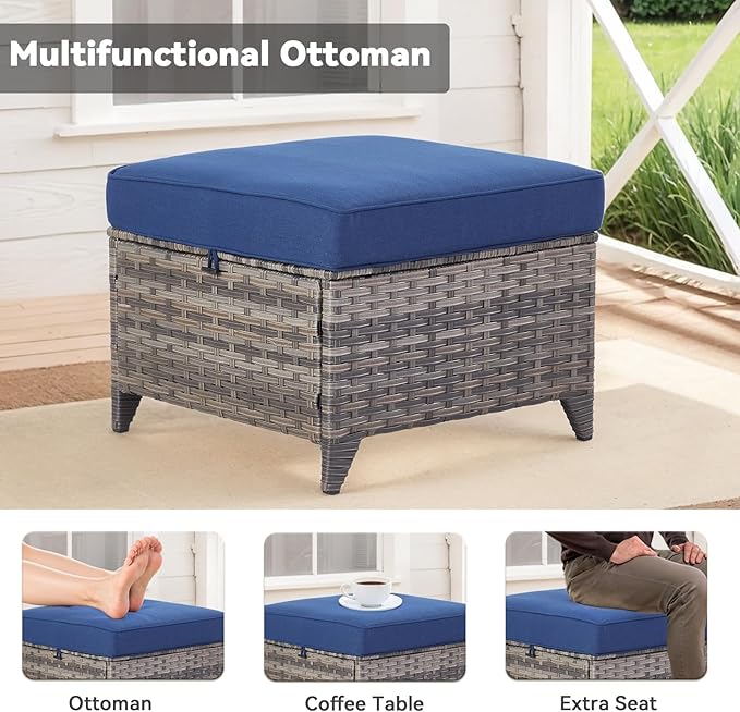 Patio Bistro Set, 3 Piece Outdoor Patio Furniture with 3-Seat Patio Wicker Sofa, Ottomans and Comfy Cushions, Rattan Wicker Conversation Set with High Back, Conversation Sets for Patio
