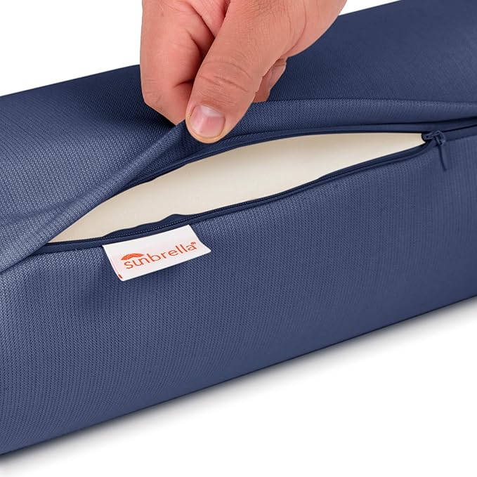 Austin Horn Classics Sunbrella Set of 2 Zippered Neck Bolster Pillow, Made with Sunbrella Fabric, Cylinder Pillows, for Couch & Bed, Decorative Round Throw Pillow, Back & Neck Support (Indigo)