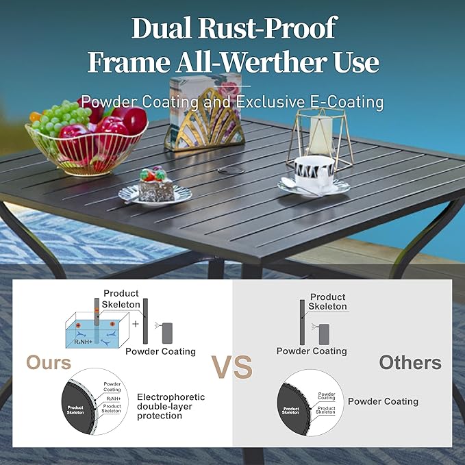 Patio Table and Chairs Set of 4, All-Weather Breathable Metal Mesh Patio Chair with Gourd-Shaped Armrests, 37x37 Square Table with Umbrella Hole, 5 Pcs Metal Frame Patio Dining Set