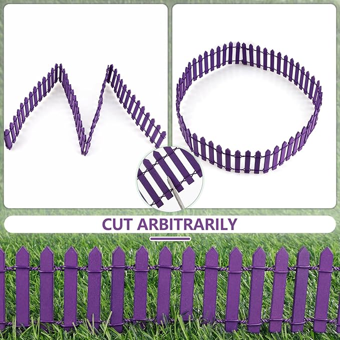 Mini Fairy Garden Fence, 35.5x2 Inch Cuttable Small Wood Picket Fence, DIY Miniature Accessories Decoration for Dollhouse, Crafts, Vegetable Platter, Cake(Dark Purple)