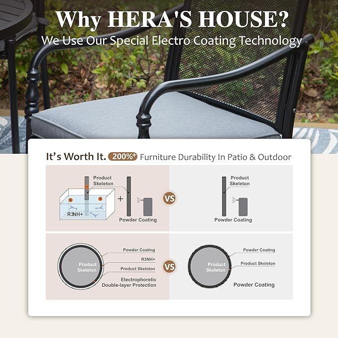 HERA'S HOUSE Patio Table and Chairs Set, 83" Rectangle Table with 8 Cushioned Armrest Chairs, 9 Pieces Outdoor Patio Dining Sets for Backyard Garden Lawn