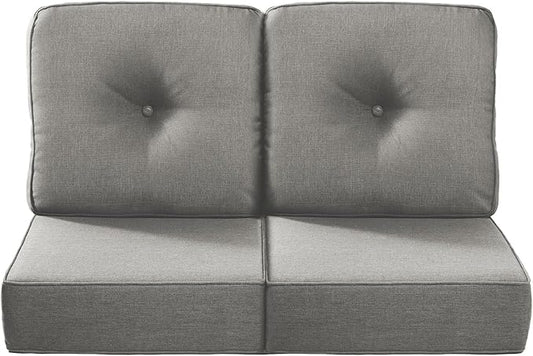 Luxury 22x24/22x25 6-Inch Outdoor Seat Cushions - Set of 2 Water Repellent Patio Chair Comfortable Cushion for Porch Rattan Dining Rocker Glider Chairs Loveseat Couch Sectional Sofa - Grey