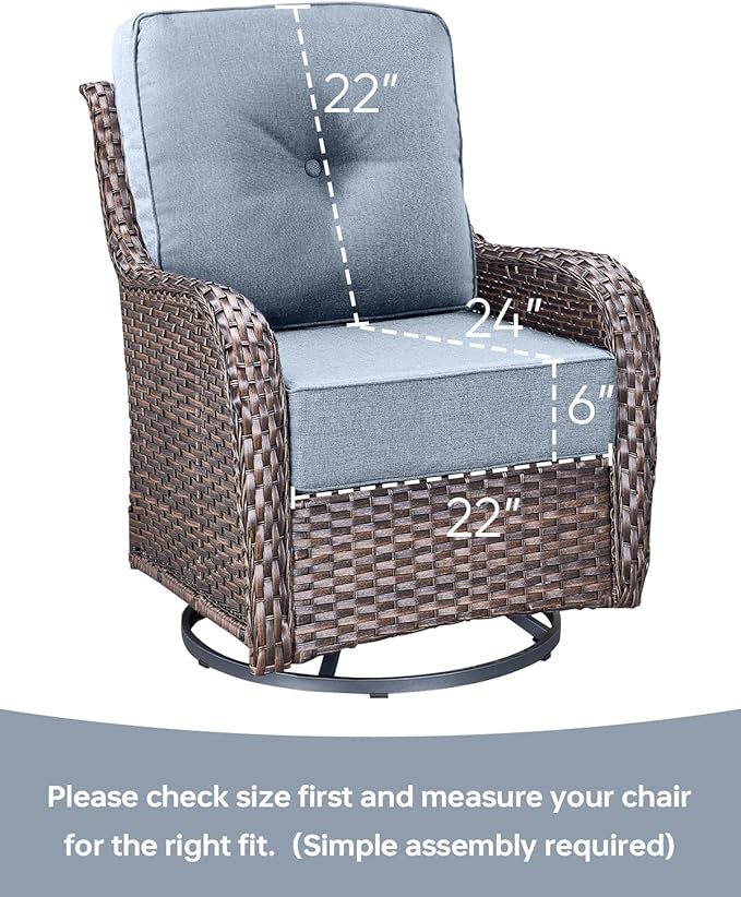 Luxury 22x24/22x25 6-Inch Outdoor Deep Seat Cushions Set of 6 - Comfortable Patio Zipper Chair Cushion for Wicker Wicker Rocking Swivel Chairs Loveseat Couch Sectional Sofa - Baby Blue