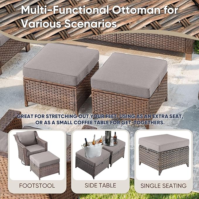Patio Furniture Set-7 Pieces Outdoor All-Weather Wicker Conversation Set Outdoor Rattan Sofa Couch with Patio Chairs Ottomans for Porch Garden Backyard Poolside-Brown/Grey