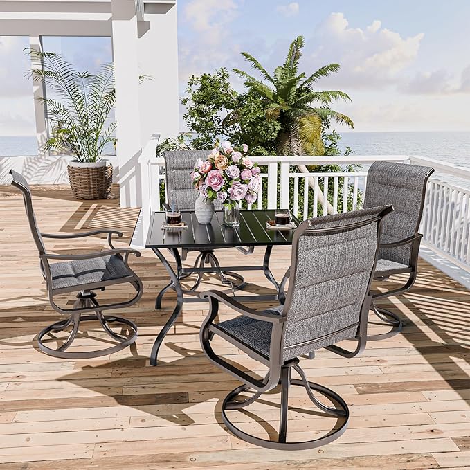 UDPATIO Patio Swivel Chairs Set of 4, Outdoor Dining Chairs High Back with Padded All Weather Breathable Textilene, Metal Rocking Frame for Backyard Lawn Garden, Dark Grey