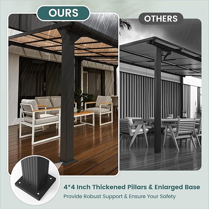 10 * 12FT Pergola,Outdoor Gazebo,Hardtop Lean to Gazebo,Wall Mounted Pergola,Pergolas Gazebos Clearance,Aluminum Frame Pergola,UV Resistant Patio Roof,Patio Awnings for Porch,Lawn,Backyard