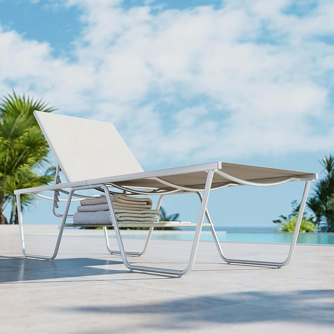 MFSTUDIO Outdoor Chaise Lounge Chair, Recliner Lounger Chair with 5 Adjustable Positions, Patio Tanning Lounger Chair for Poolside, Textilene, Patio Lounge Furniture