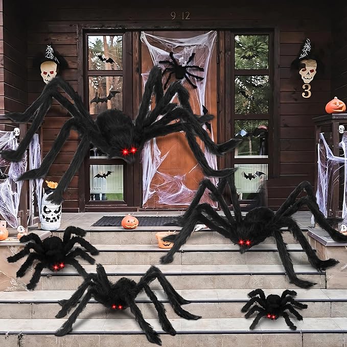 Halloween Giant Spider Decorations: 12/20/30/35/49 Inches Large Fake Scary Hairy - 5PCS Huge Plush Toy Props for Indoor Outdoor Creepy Lawn Garden Decor Black