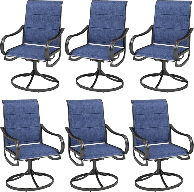 MFSTUDIO Outdoor Swivel Patio Dining Chairs Set of 6, High Back Padded Textilene Patio Chairs for Balcony, Backyad, Deck, Garden (Padded Navy Fabric,Black Frame)