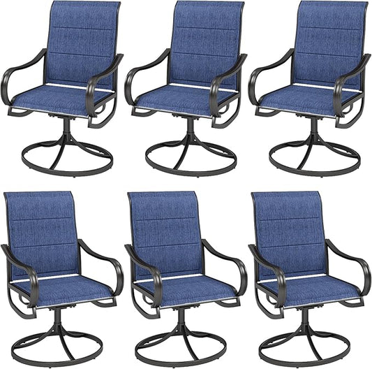 MFSTUDIO Outdoor Swivel Patio Dining Chairs Set of 6, High Back Padded Textilene Patio Chairs for Balcony, Backyad, Deck, Garden (Padded Navy Fabric,Black Frame)