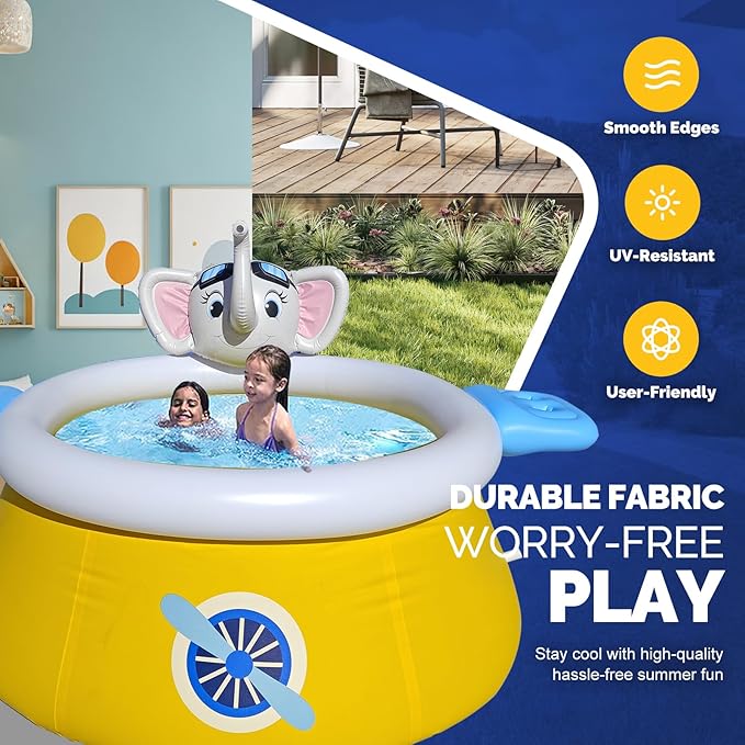 DIMAR GARDEN 8ft x 30in Inflatable Swimming Spray Pool, Outdoor Round Air Top Ring Elephant Pools