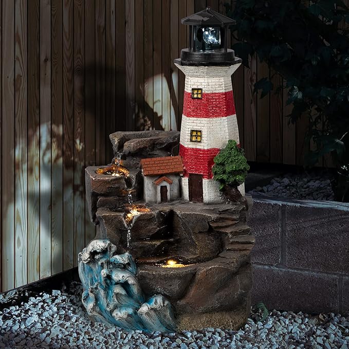Ferrisland Outdoor Rock Waterfall Fountain Cascading Floor Water Feature Art Decor for Yard Garden Patio Lawn Backyard (Red, 23" H)