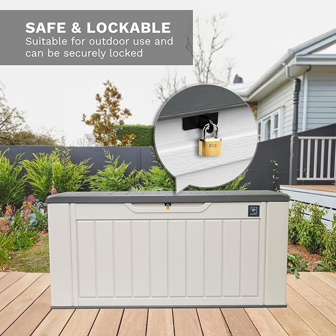 230 Gallon Large Outdoor Storage Box, Durable Deck Boxes Outdoor Waterproof, Resin Waterproof Deck Box for Patio Furniture Outdoor Cushions Garden Tools and Pool Storage (White, 150Gallon)